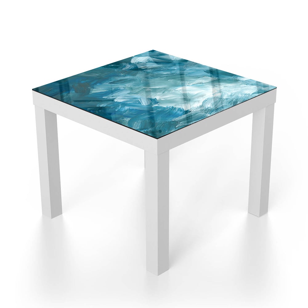 Salontafel 55x55 - Gehard Glas - Abstracte Blauwe Penseelstroken