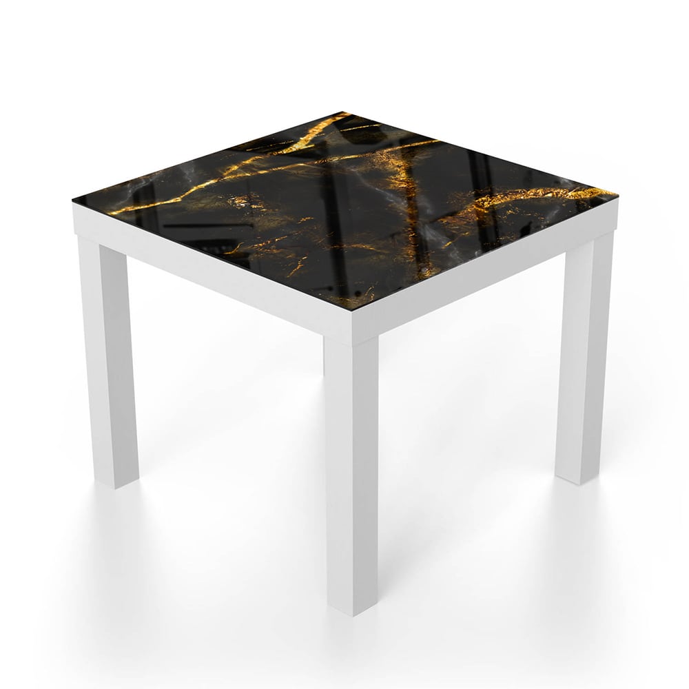 Salontafel 55x55 - Gehard Glas - Gouden Aders op Zwart Marmer