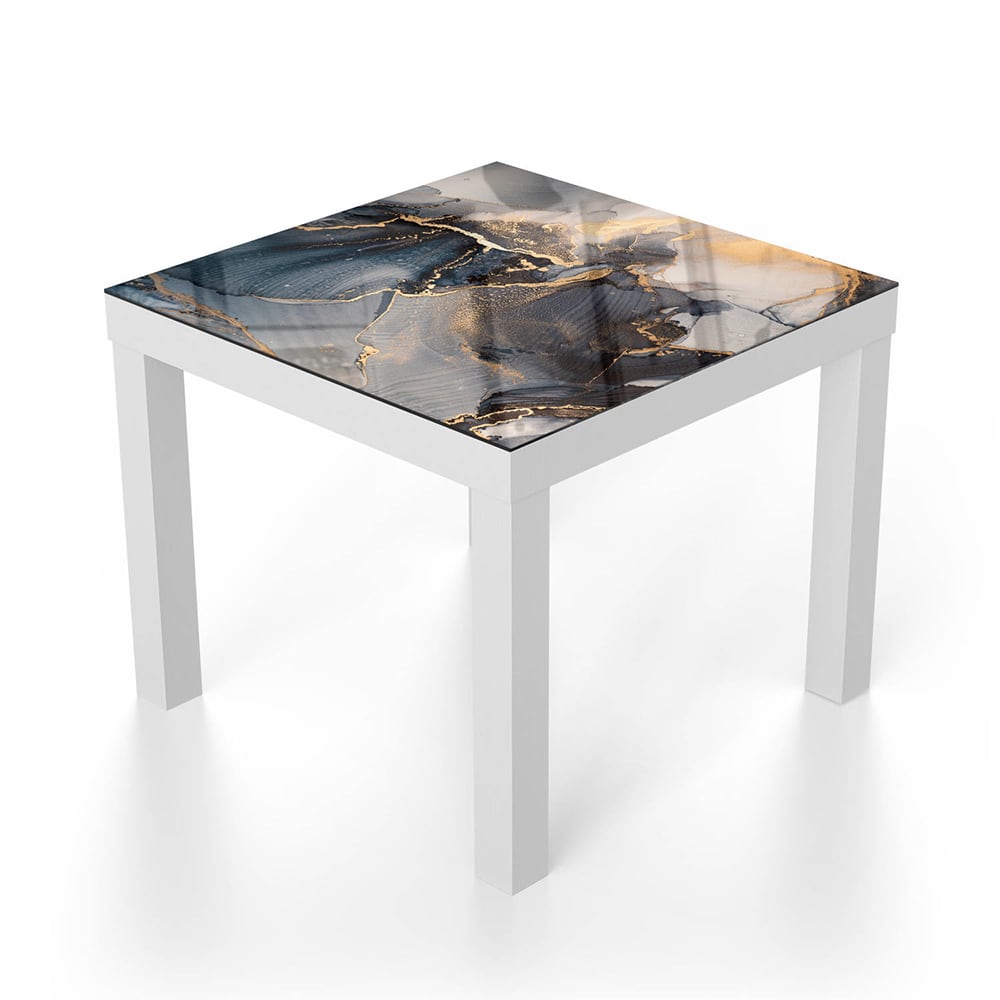 Salontafel 55x55 - Gehard Glas - Zwart en Goud Abstract Kunst