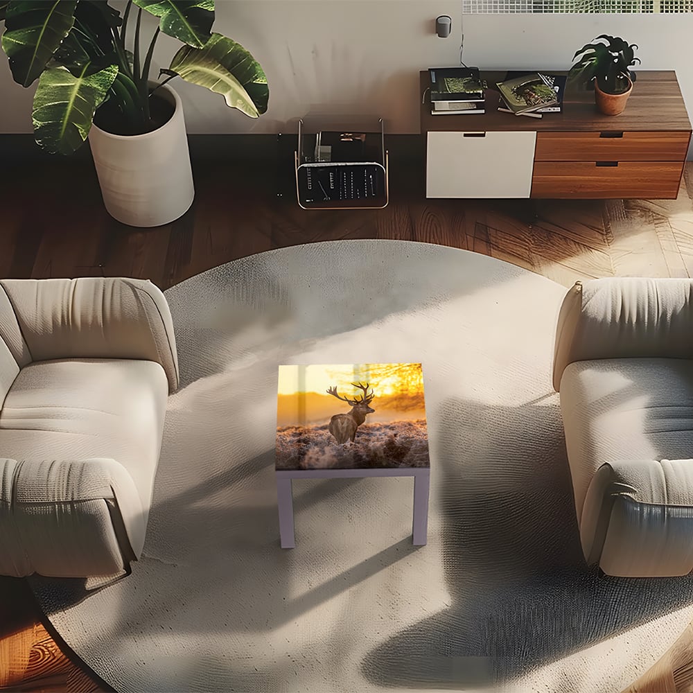 Salontafel 55x55 - Gehard Glas - Edelhert in de Ochtendzon