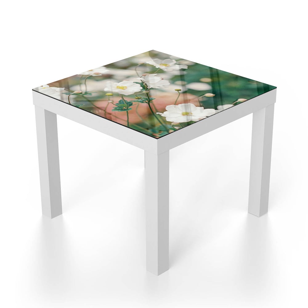 Salontafel 55x55 - Gehard Glas - Witte Bloemen In De Tuin