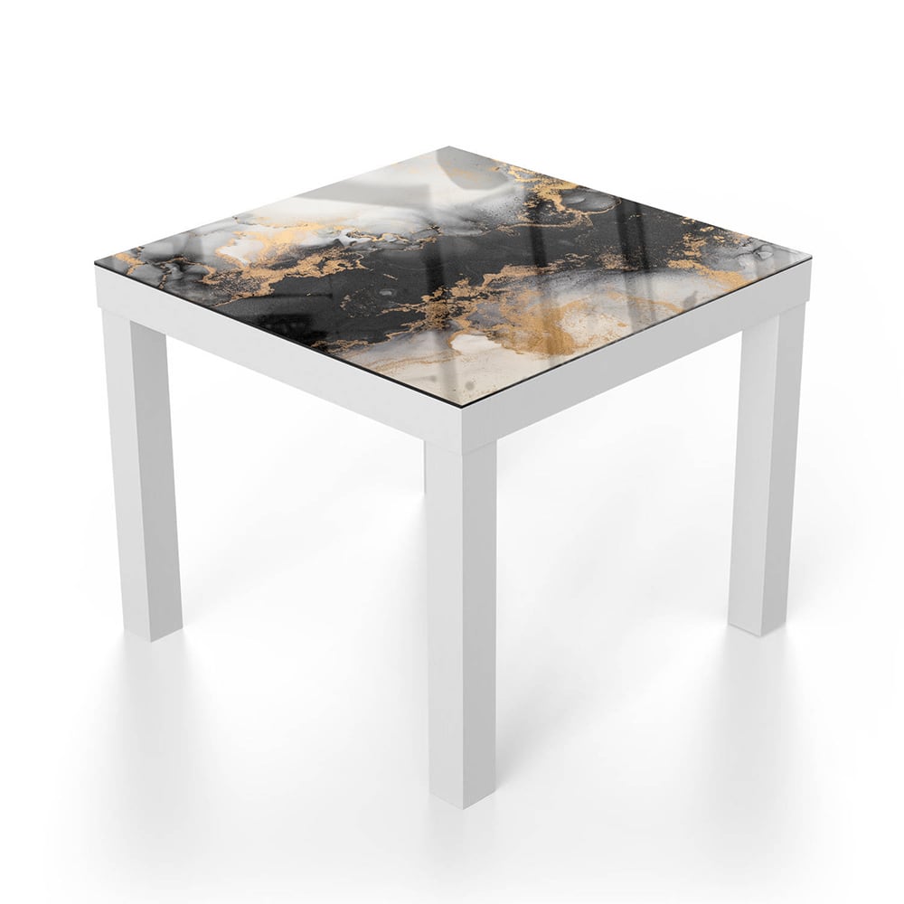 Salontafel 55x55 - Gehard Glas - Luxe Zwart-Goud Marmer