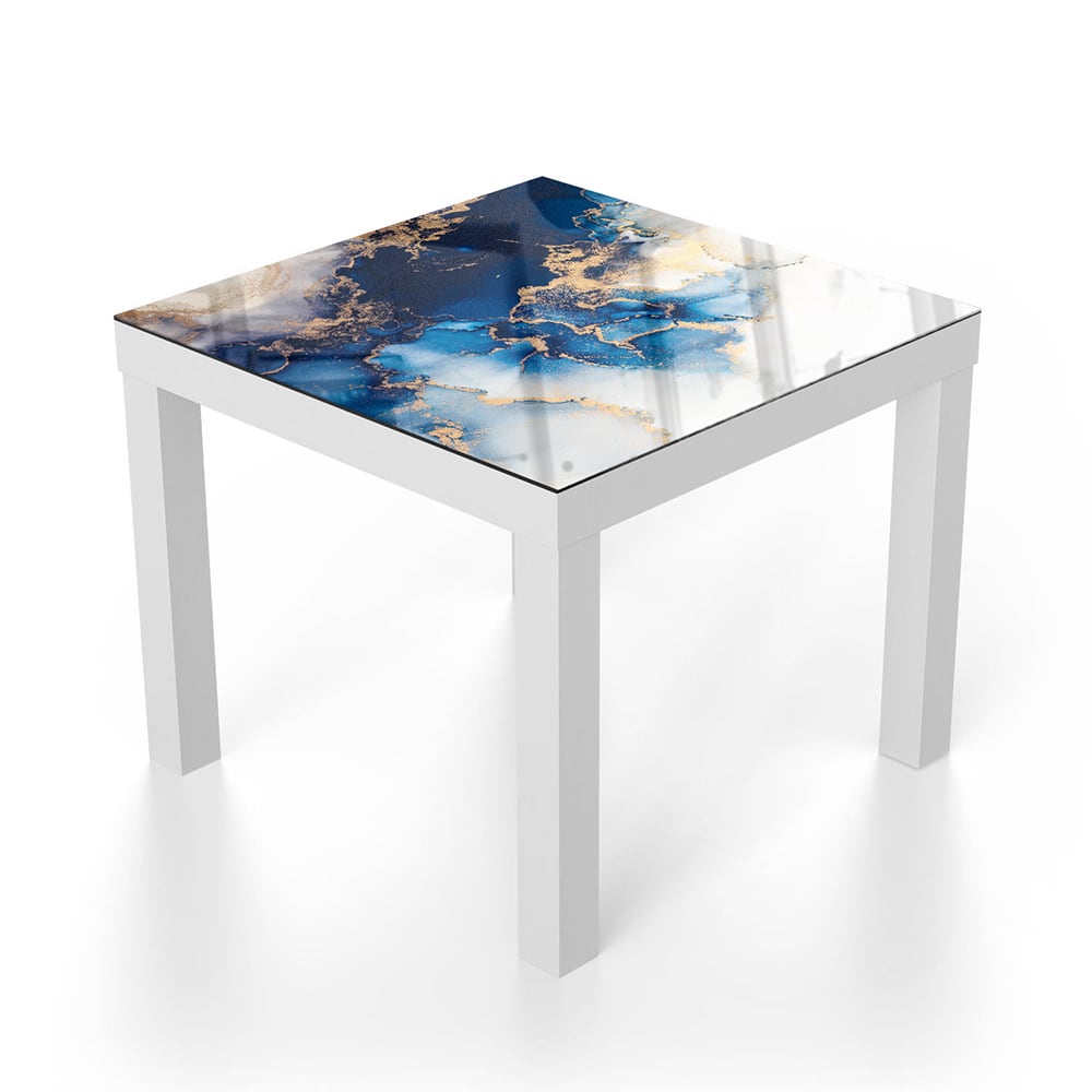 Salontafel 55x55 - Gehard Glas - Luxe Blauw-Goud Marmer