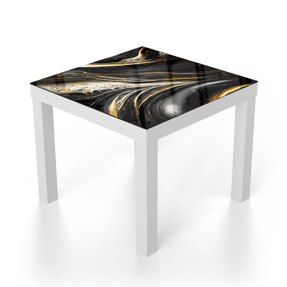 Salontafel 55x55 - Gehard Glas - Abstracte Goud en Zwart Marmer