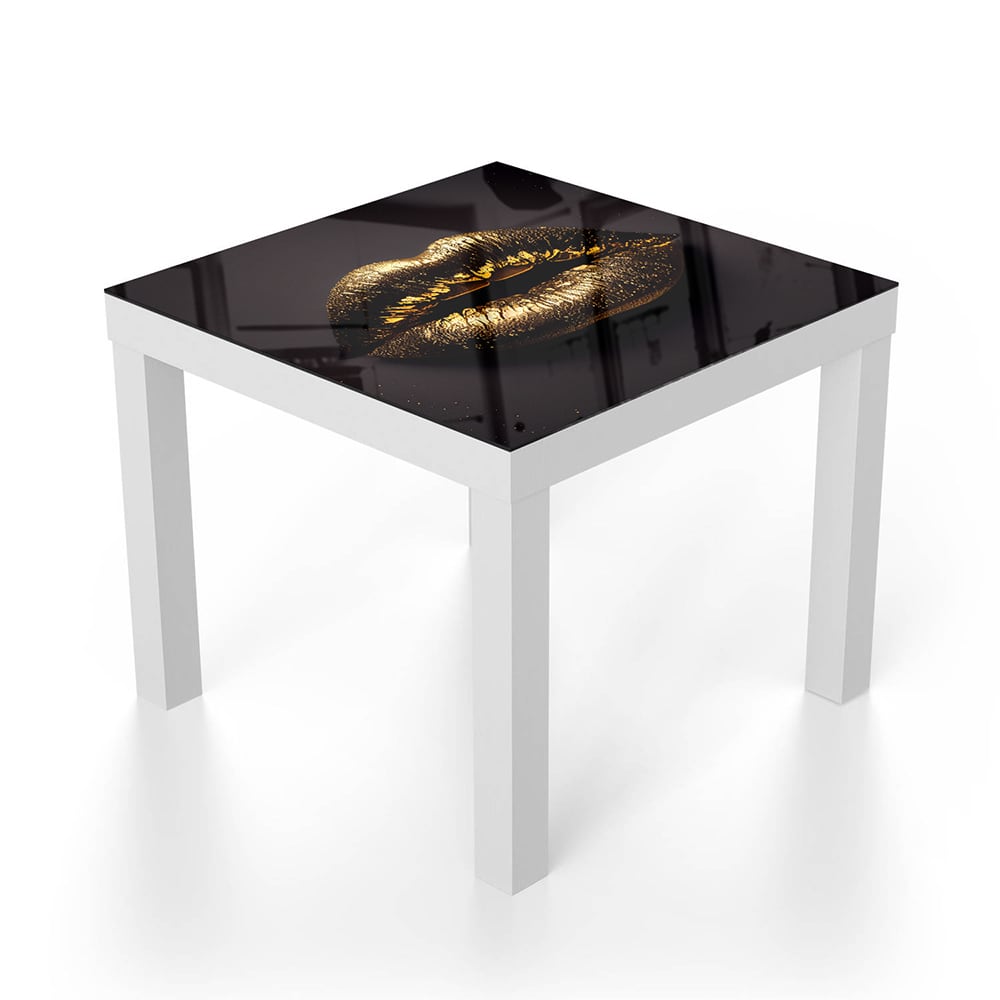 Salontafel 55x55 - Gehard Glas - Gouden lippen op zwarte achtergrond