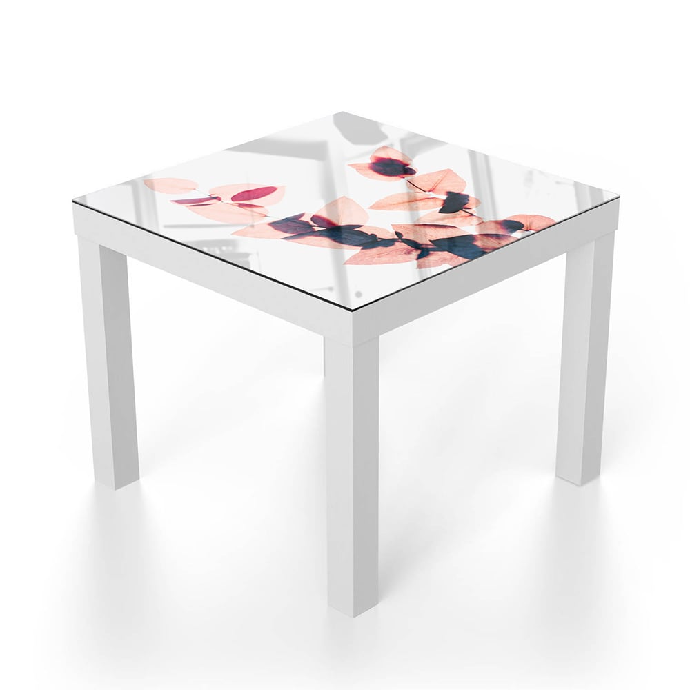 Salontafel 55x55 - Gehard Glas - Waterverf Roze Bladeren