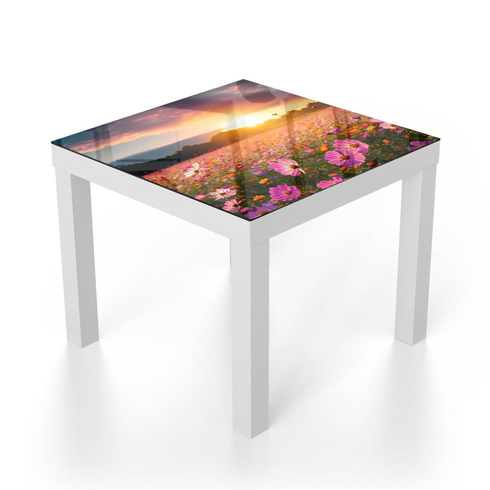 Salontafel 55x55 - Gehard Glas - Zomerbloemen bij Zonsondergang