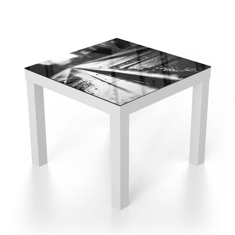 Salontafel 55x55 - Gehard Glas - Zwart-Wit Treinspoor