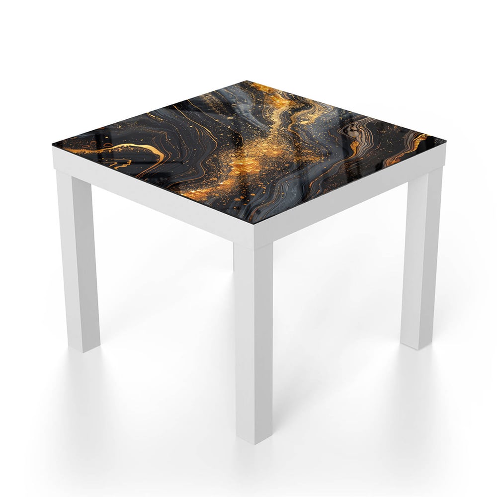 Salontafel 55x55 - Gehard Glas - Zwart/Goud Marmer Textuur