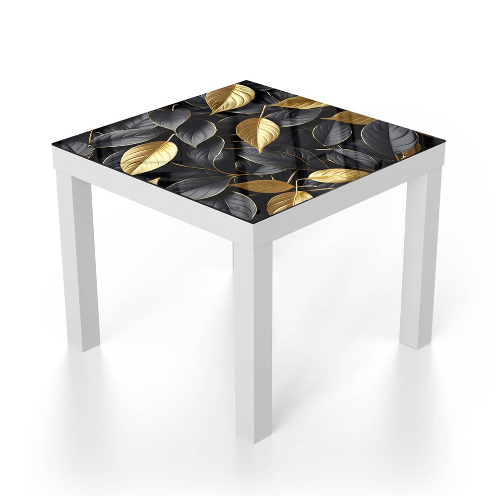 Salontafel 55x55 - Gehard Glas - Goud/Zwart Blader Patroon