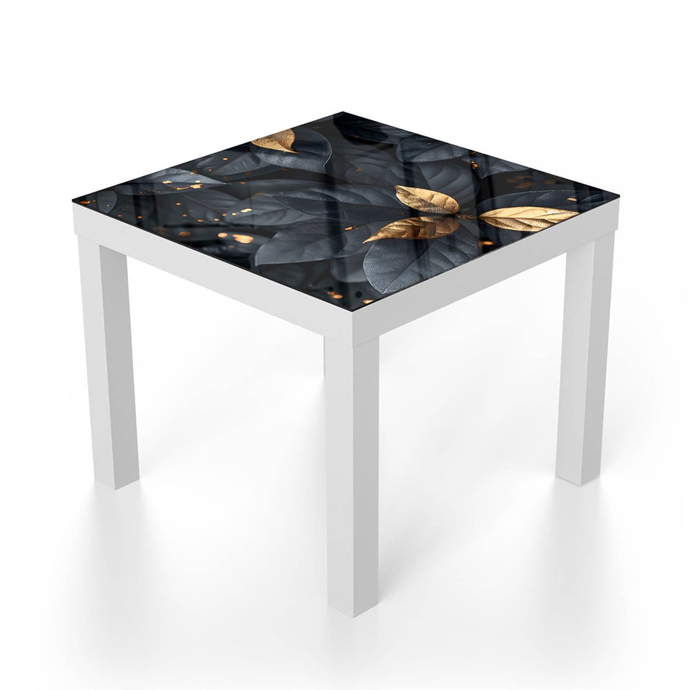 Salontafel 55x55 - Gehard Glas - Zwart/Goud Gebladerte Patroon