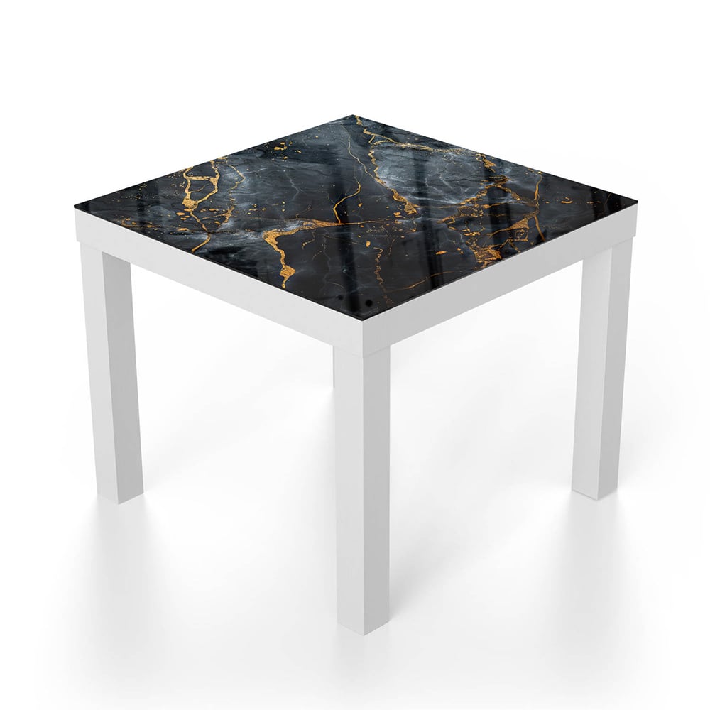 Salontafel 55x55 - Gehard Glas - Vloeiende Kunst Marmer Zwart/Goud