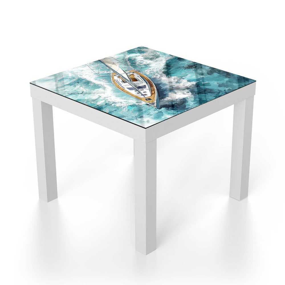 Salontafel 55x55 - Gehard Glas - Waterverf Schilderij Zeilboot