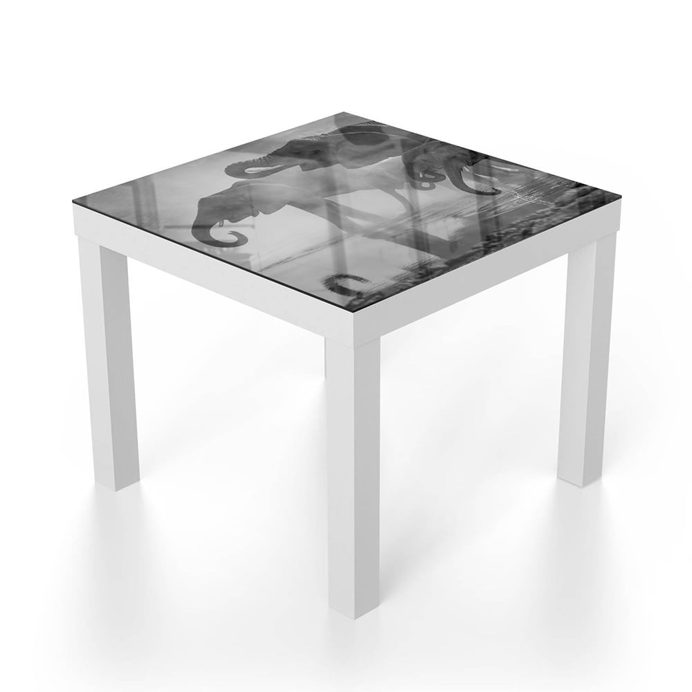 Salontafel 55x55 - Gehard Glas - Zwart-Wit Olifanten