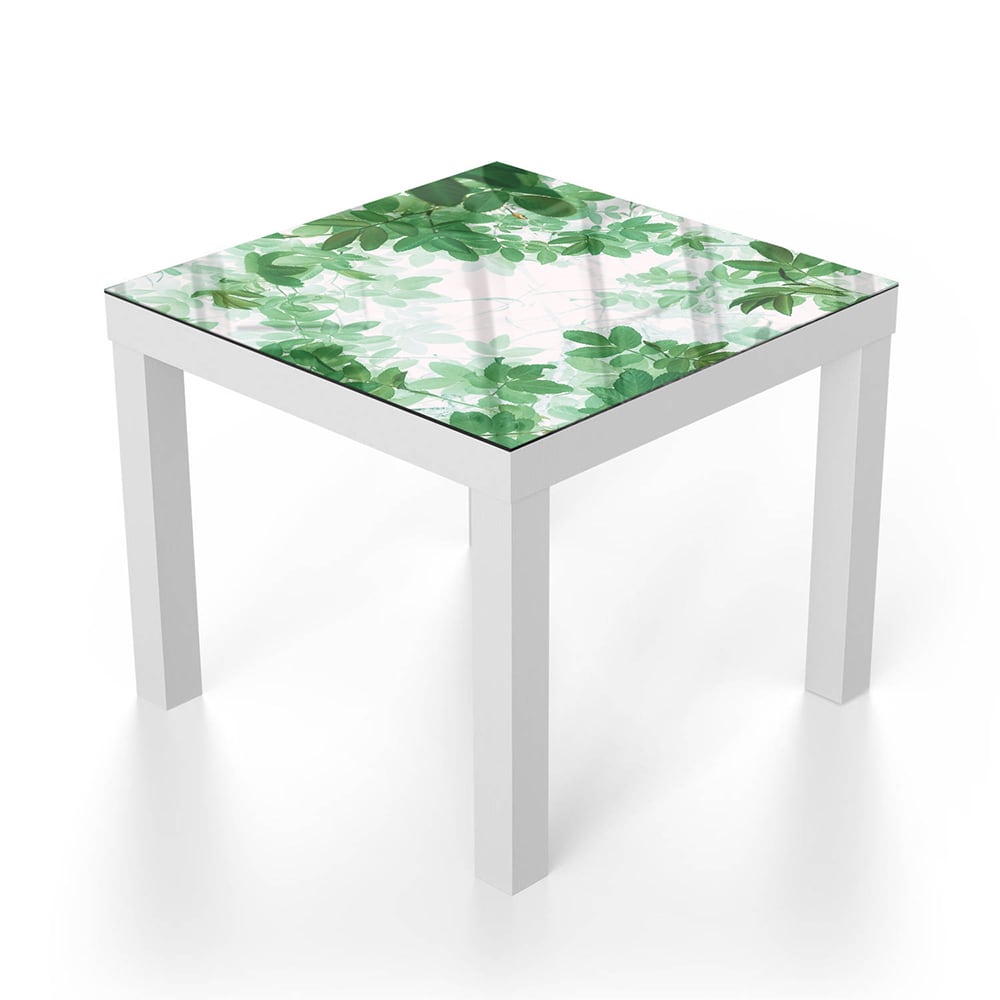 Salontafel 55x55 - Gehard Glas - Waterverf Schilderij Groene Bladeren