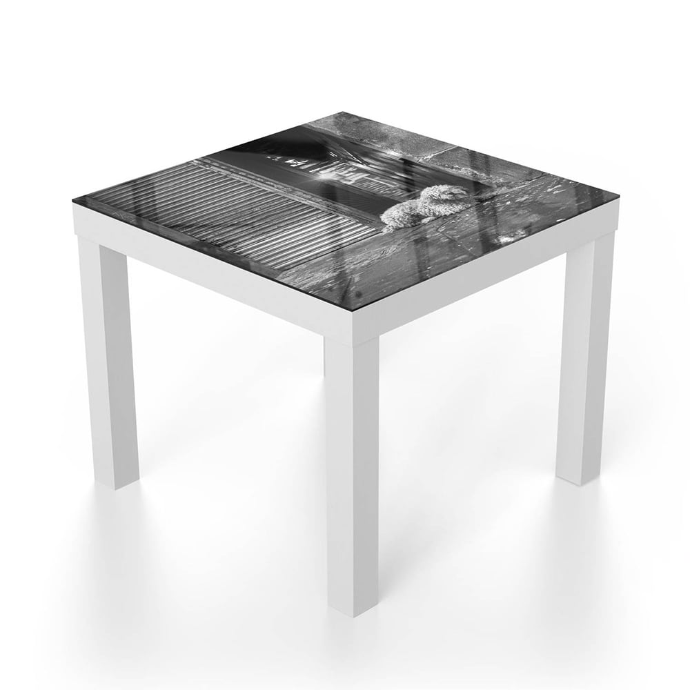 Salontafel 55x55 - Gehard Glas - Zwart-Wit Hond op Straat