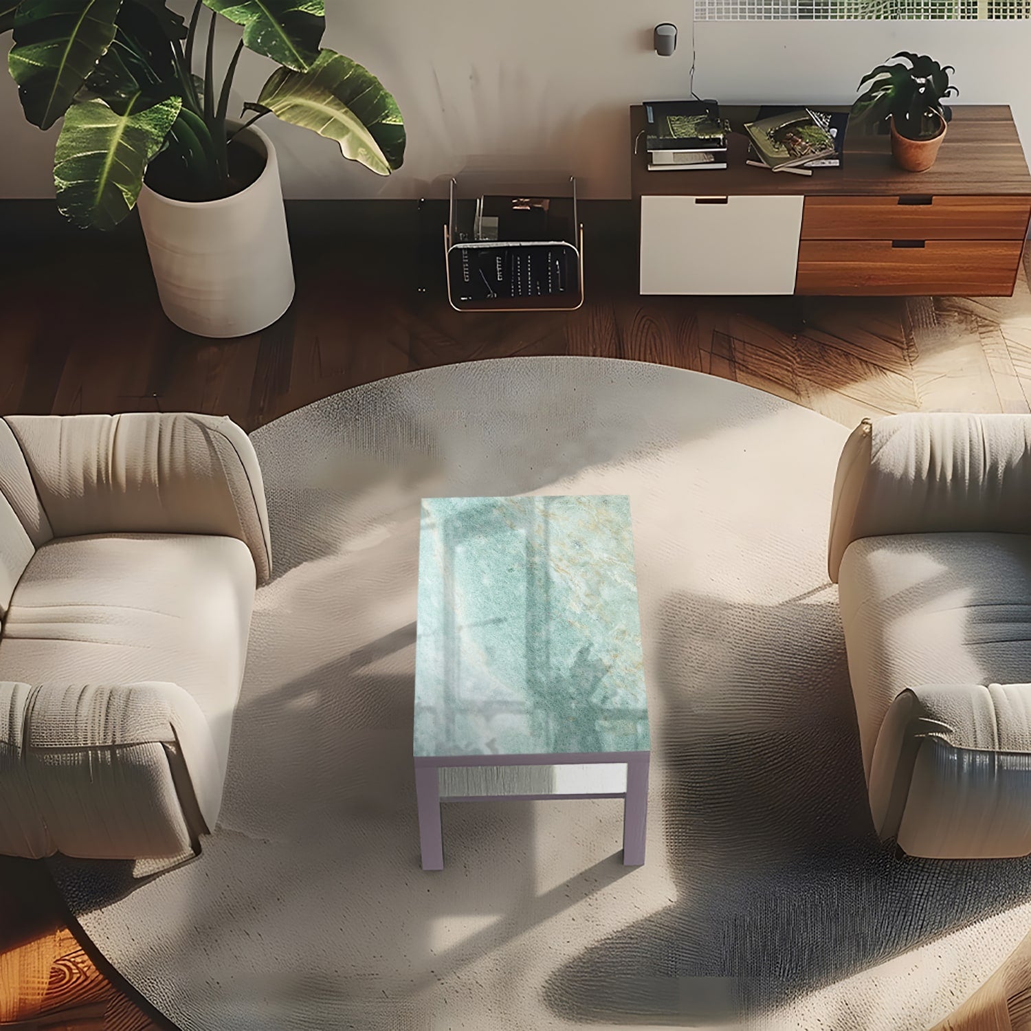 Salontafel 90x55 - Gehard Glas - Lichtgroen Marmer