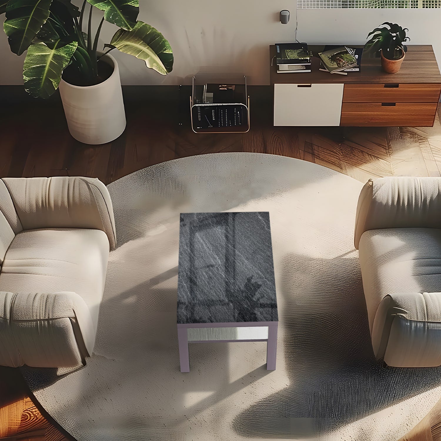 Salontafel 90x55 - Gehard Glas - Donker Grijs Leisteen