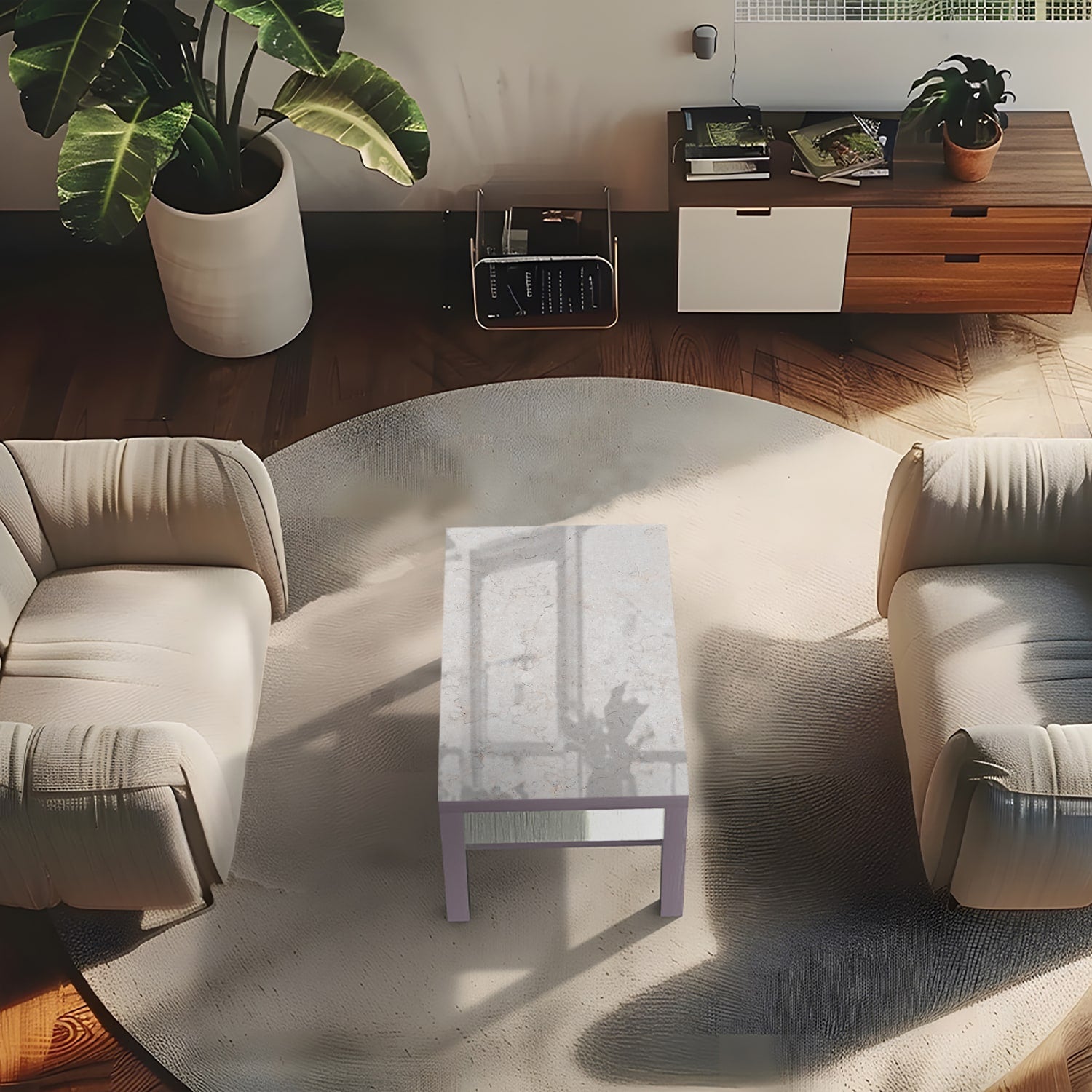 Salontafel 90x55 - Gehard Glas - Klassieke Beige Marmer