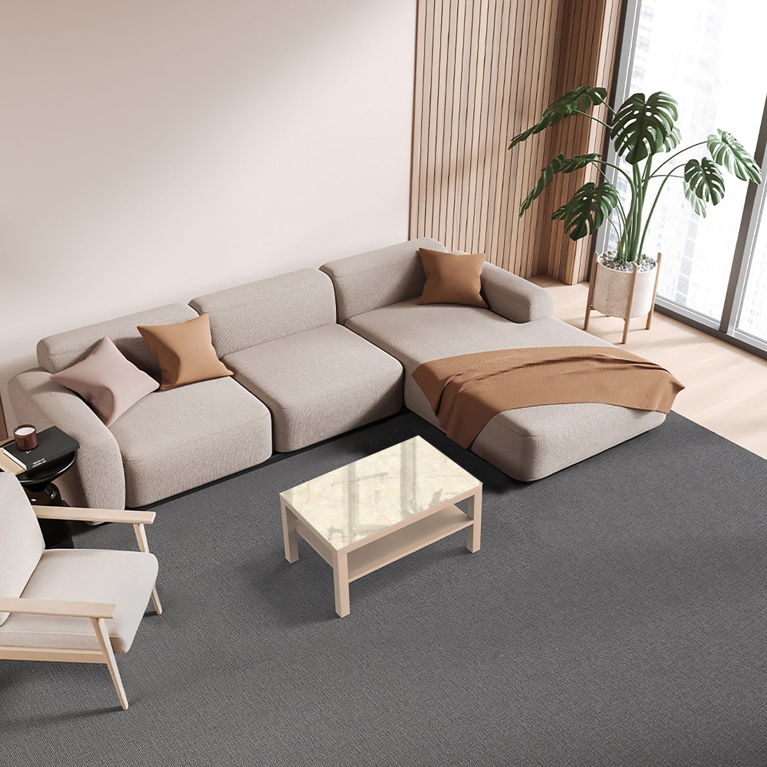 Salontafel 90x55 - Gehard Glas - Zacht Beige Marmer