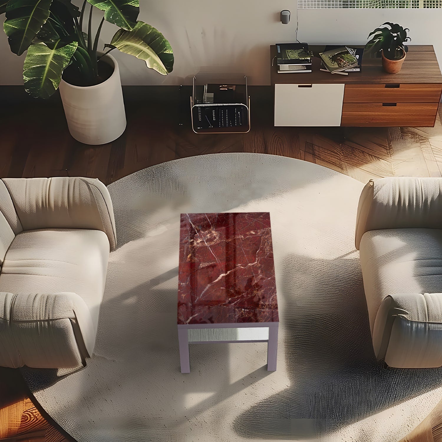 Salontafel 90x55 - Gehard Glas - Rood Marmer