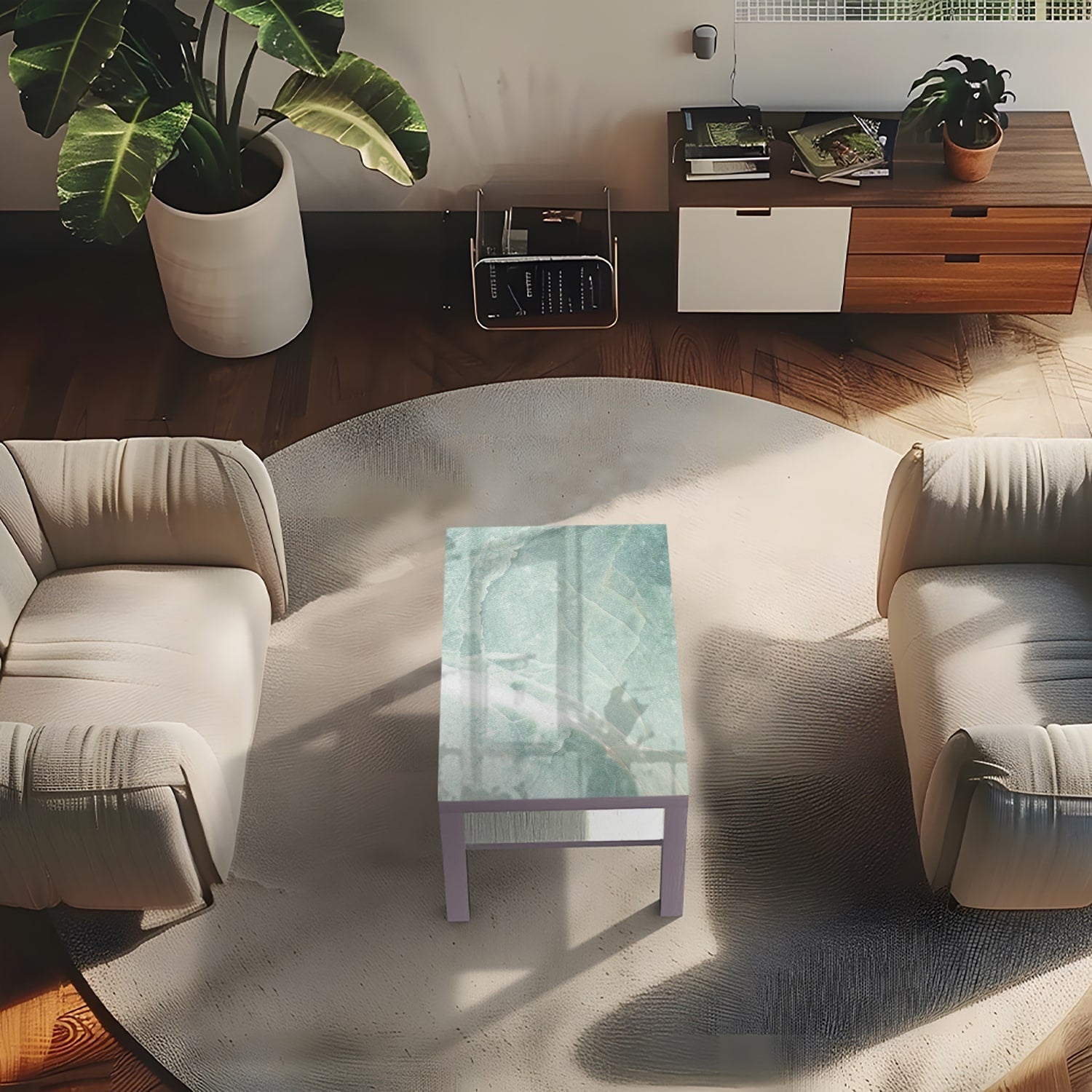 Salontafel 90x55 - Gehard Glas - Lichtblauw Marmer