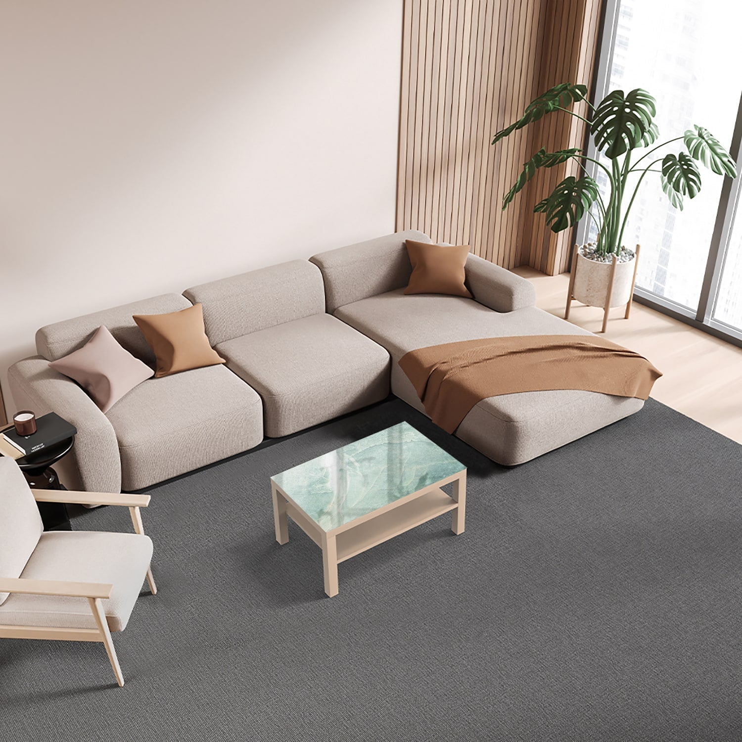 Salontafel 90x55 - Gehard Glas - Lichtblauw Marmer