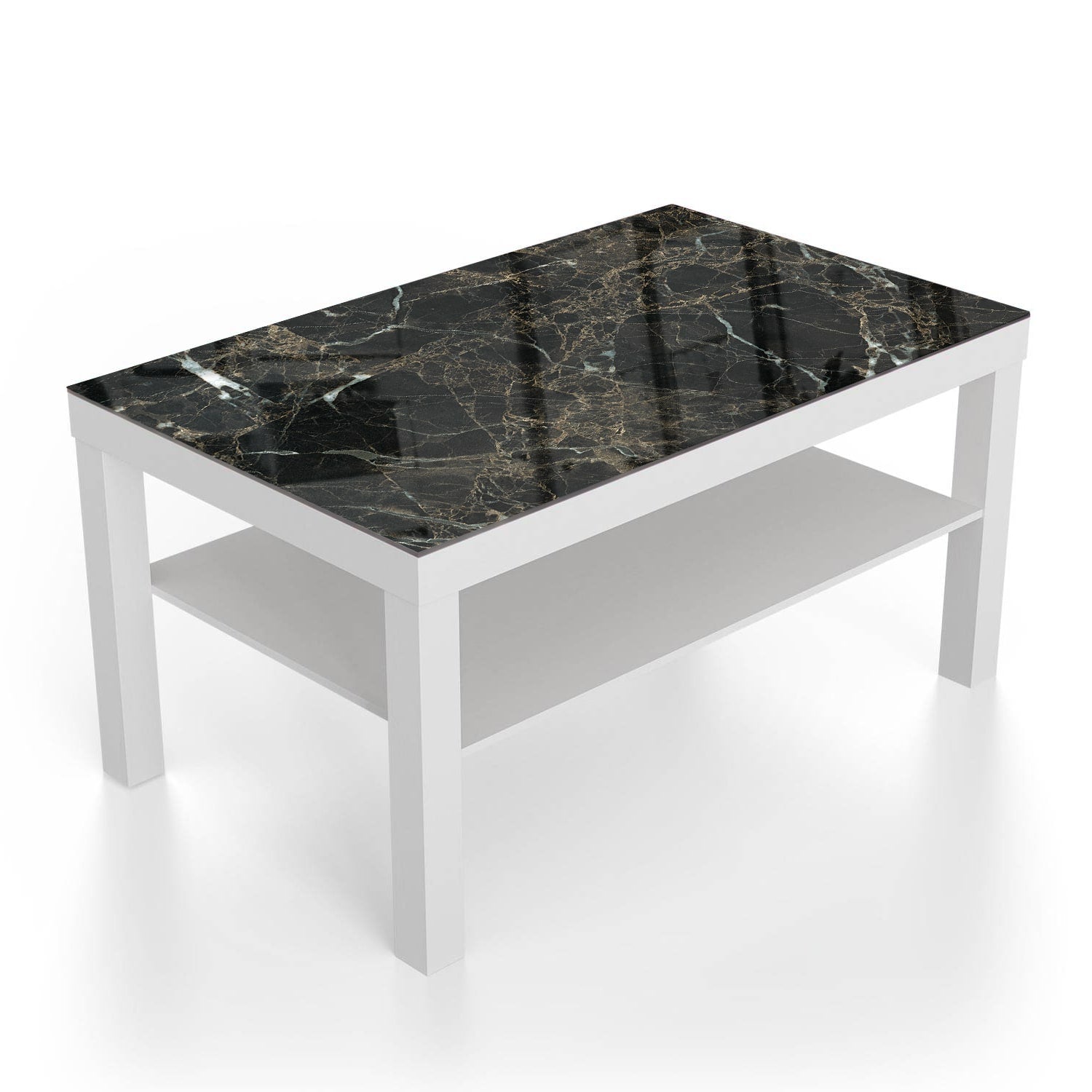 Salontafel 90x55 - Gehard Glas - Zwart Marmer met Witte Aderen