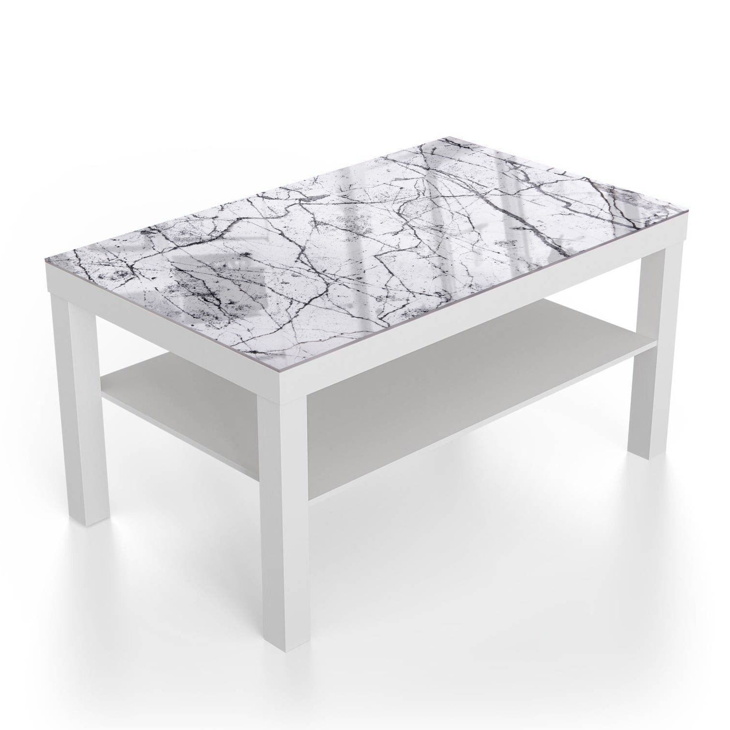 Salontafel 90x55 - Gehard Glas - Wit en Zwart Marmer