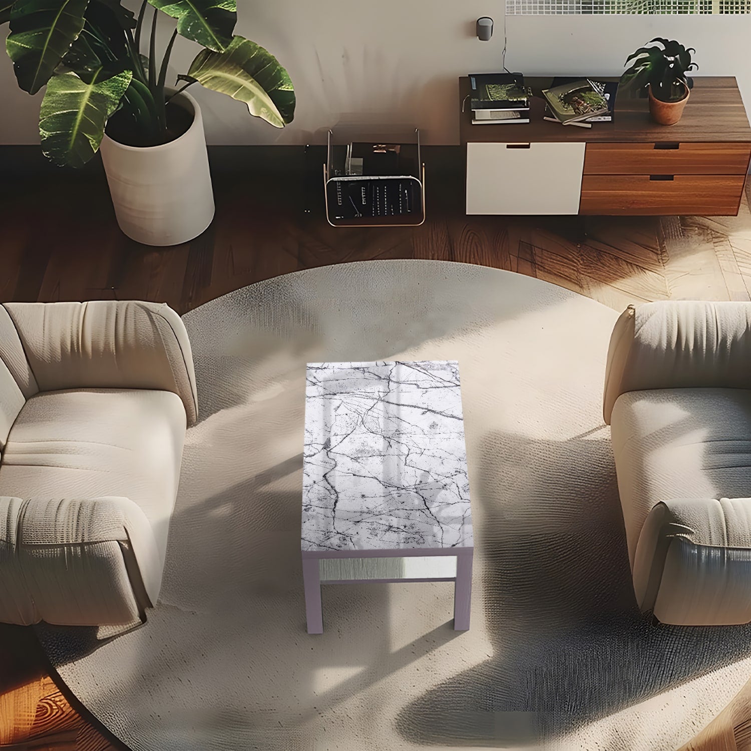 Salontafel 90x55 - Gehard Glas - Wit en Zwart Marmer