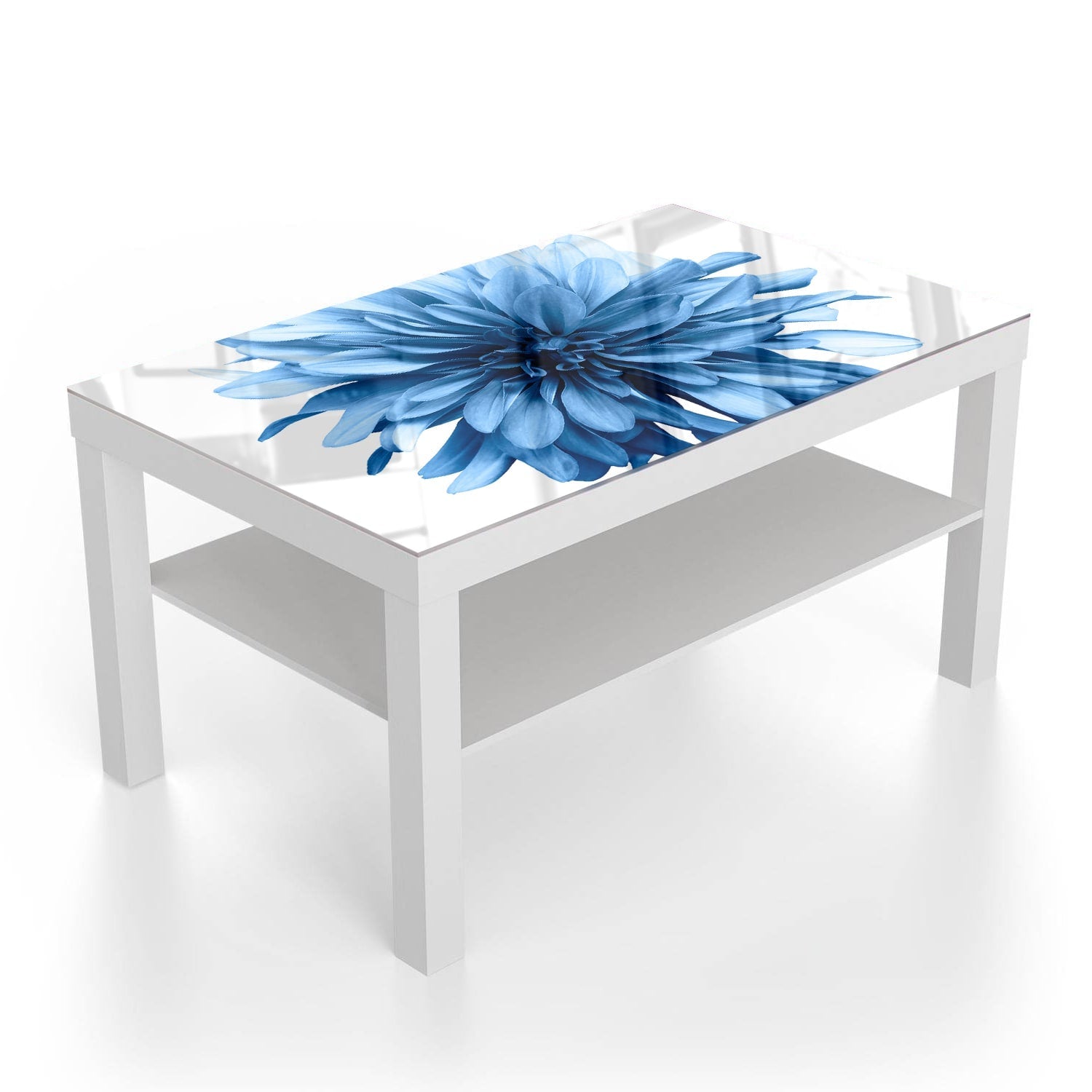 Salontafel 90x55 - Gehard Glas - Lichtblauwe Dahlia