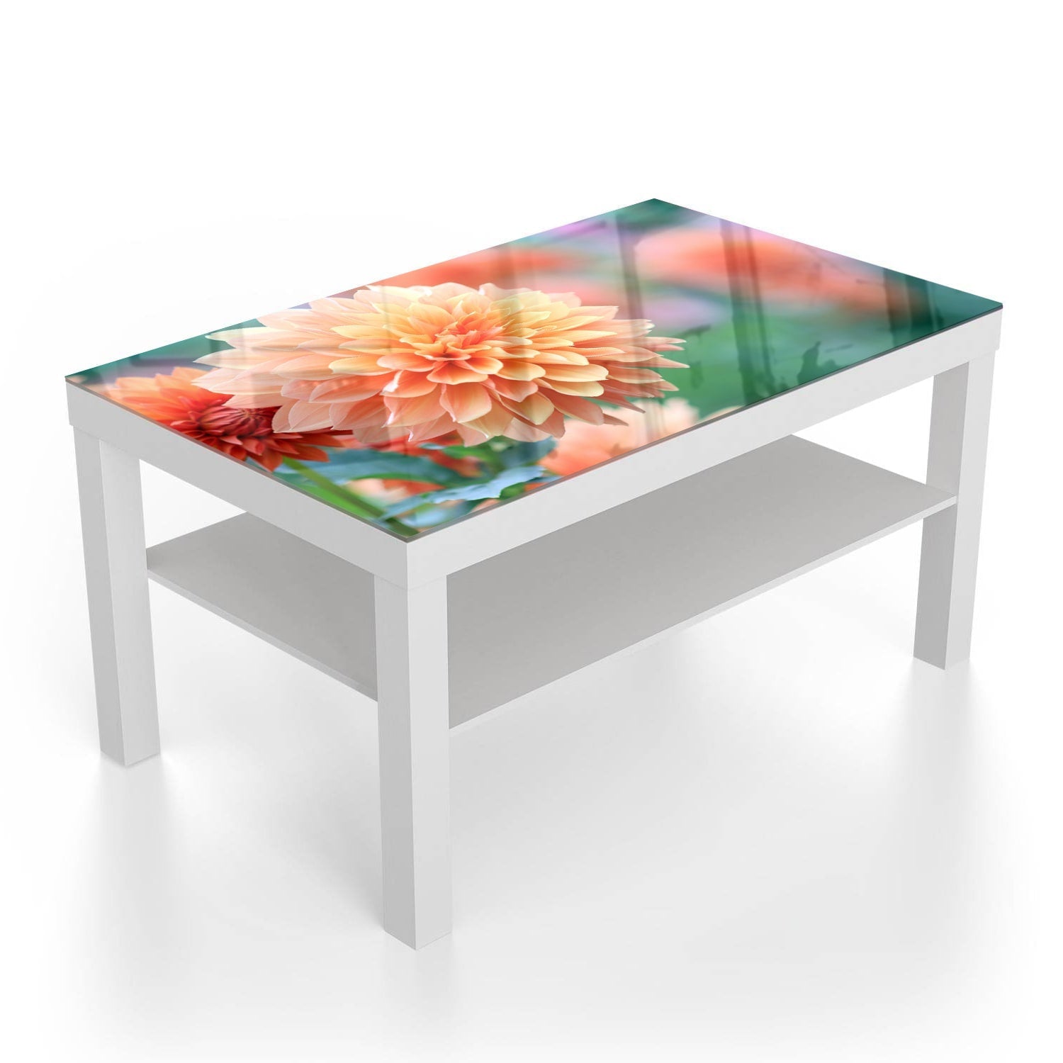 Salontafel 90x55 - Gehard Glas - Roze/Gele Dahlia