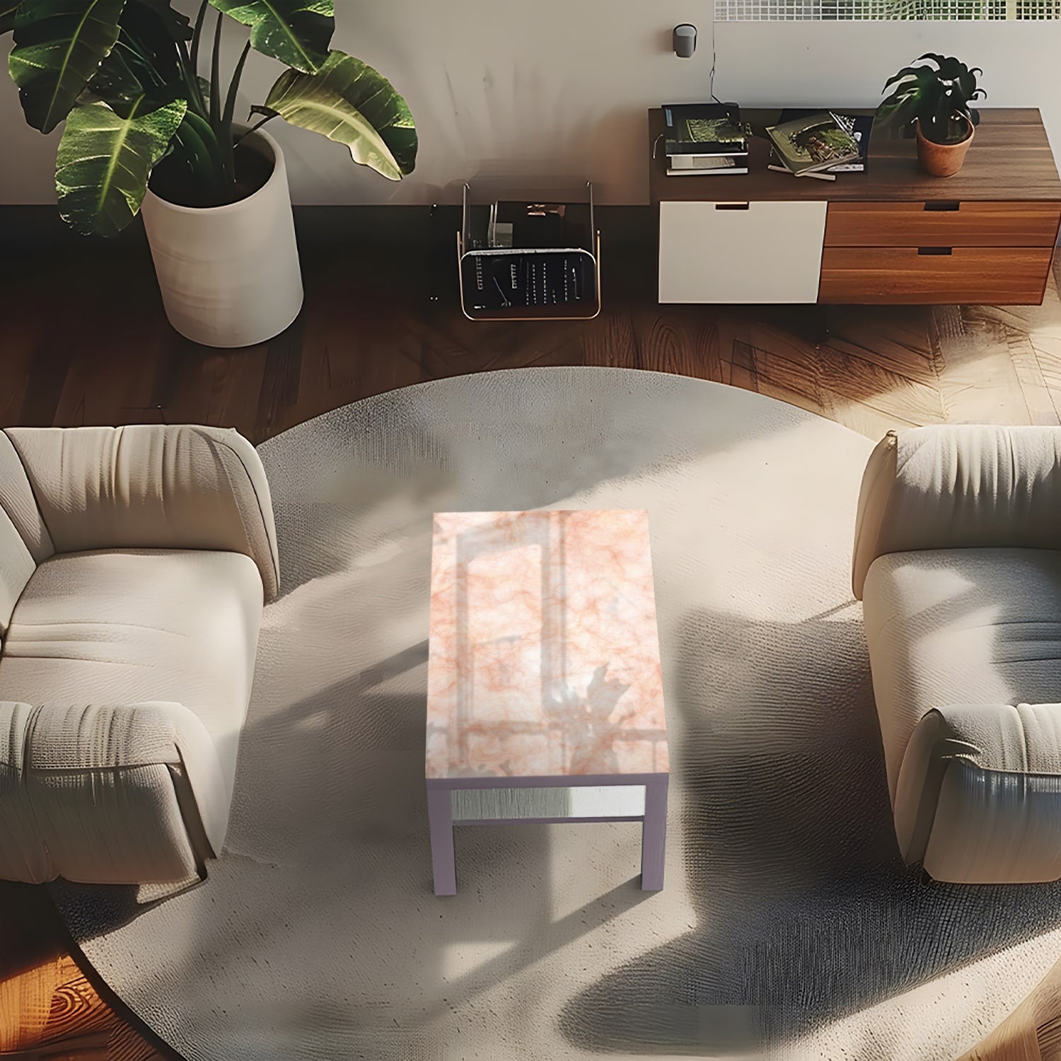 Salontafel 90x55 - Gehard Glas - Perzikkleurige Marmer