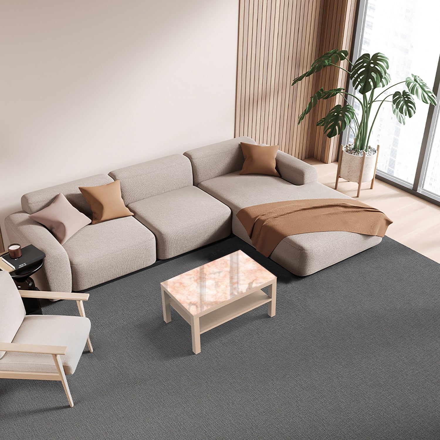 Salontafel 90x55 - Gehard Glas - Perzikkleurige Marmer