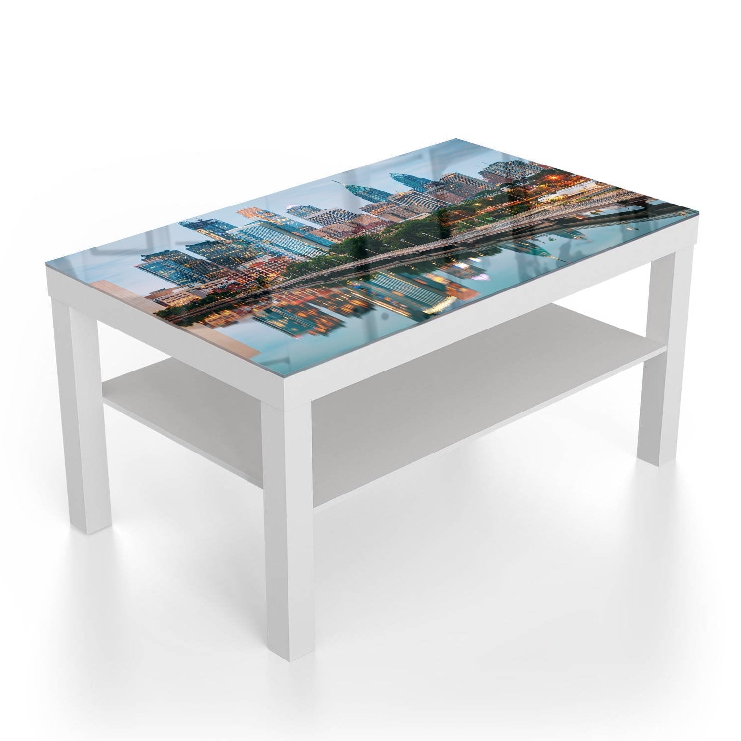 Salontafel 90x55 - Gehard Glas - Philadelphia Skyline bij Nacht