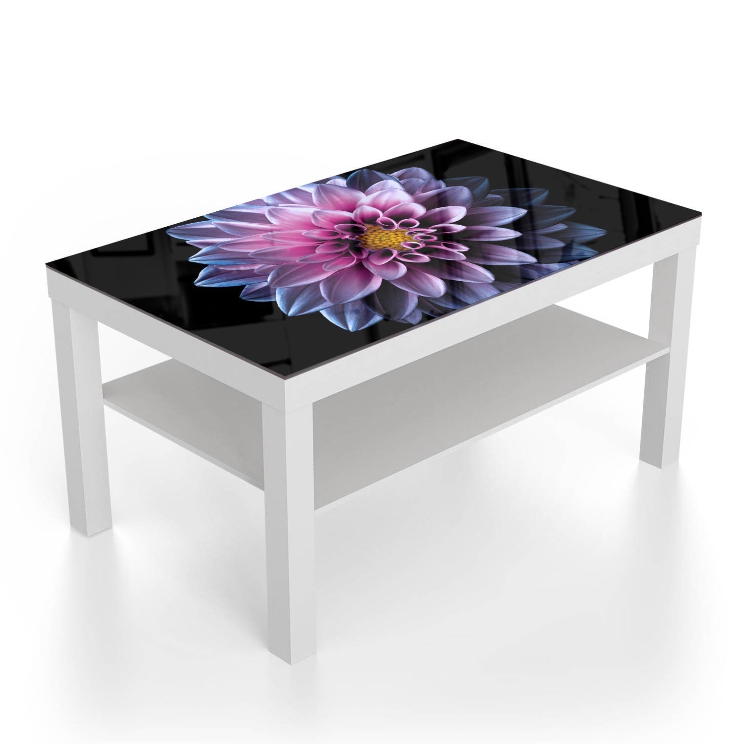 Salontafel 90x55 - Gehard Glas - Blauw/Roze Dahlia