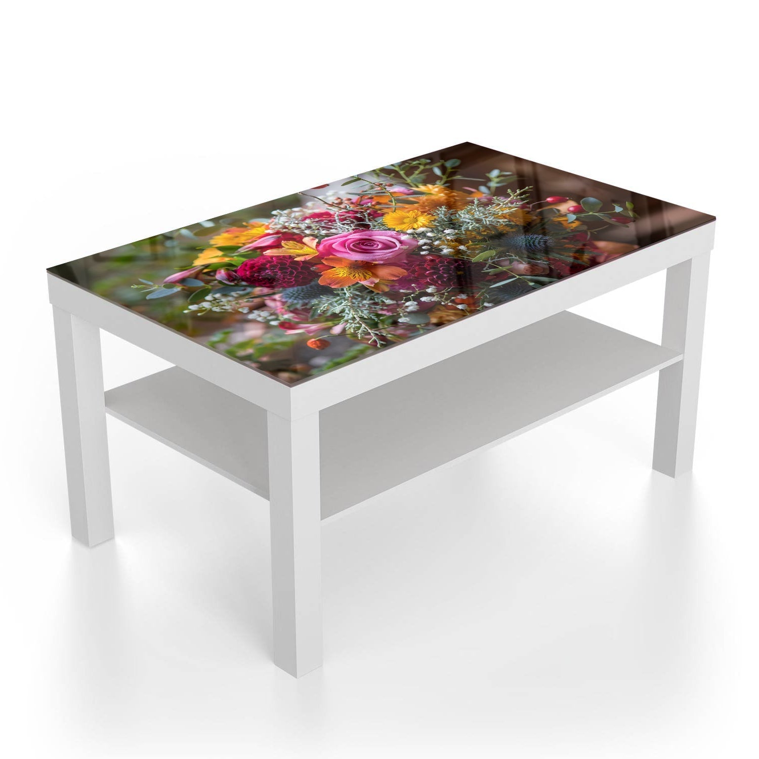 Salontafel 90x55 - Gehard Glas - Kleurrijk Bloemboeket