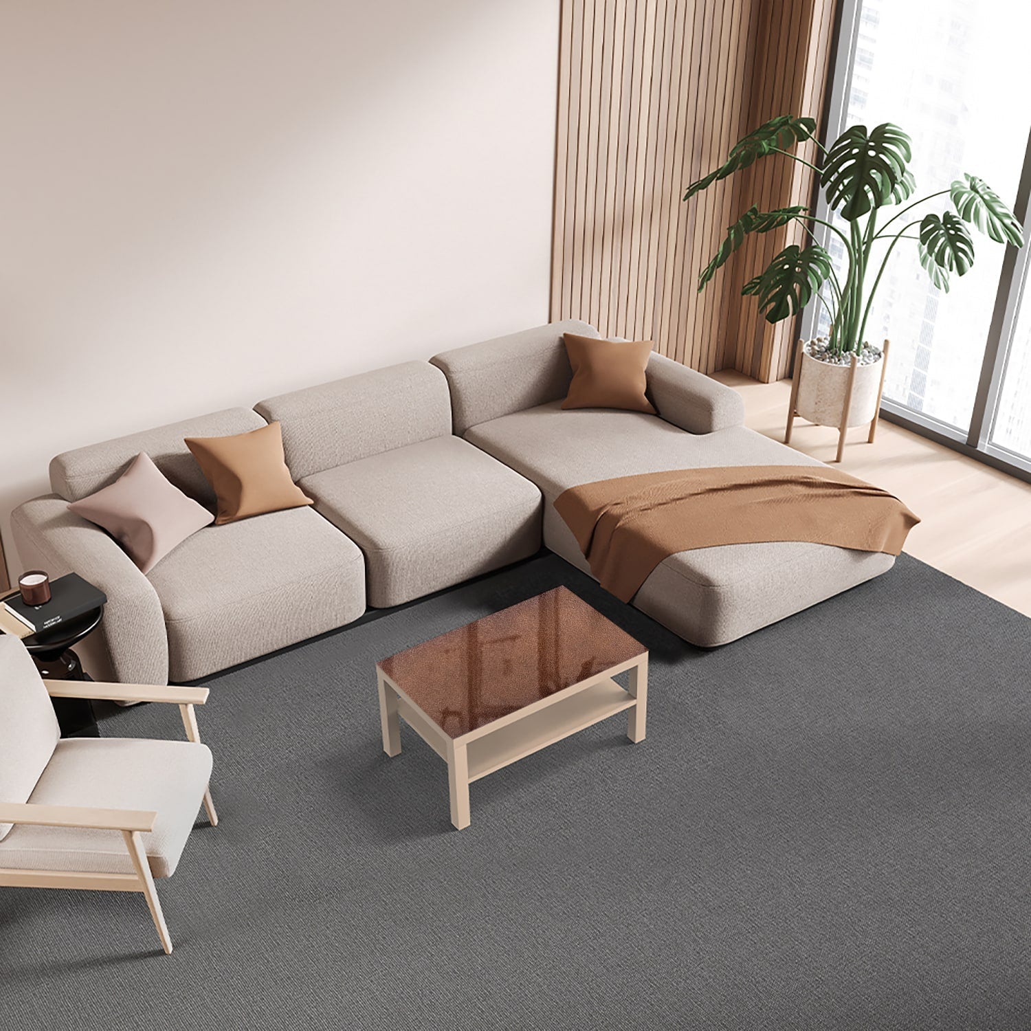 Salontafel 90x55 - Gehard Glas - Bruin Leer