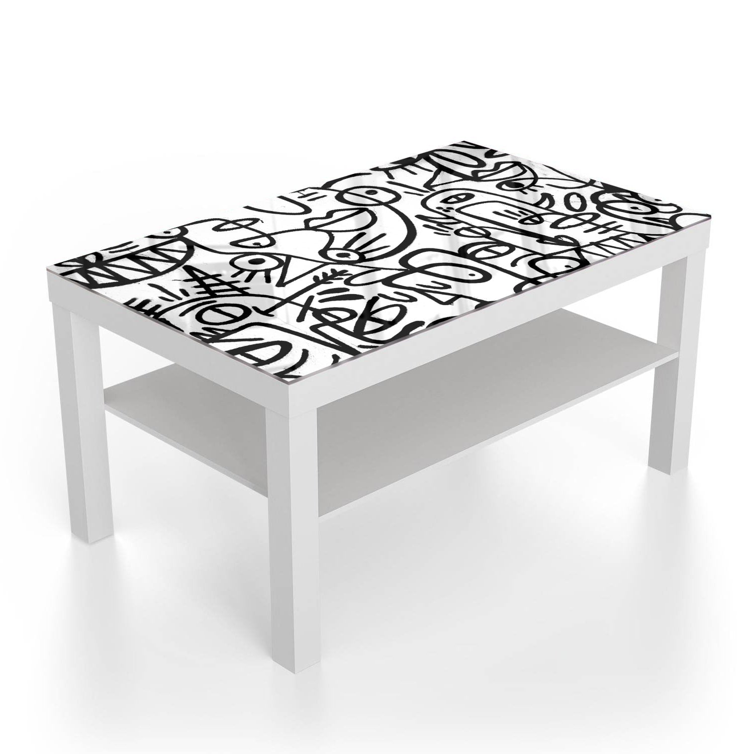 Salontafel 90x55 - Gehard Glas - Zwart-wit Graffiti Patroon