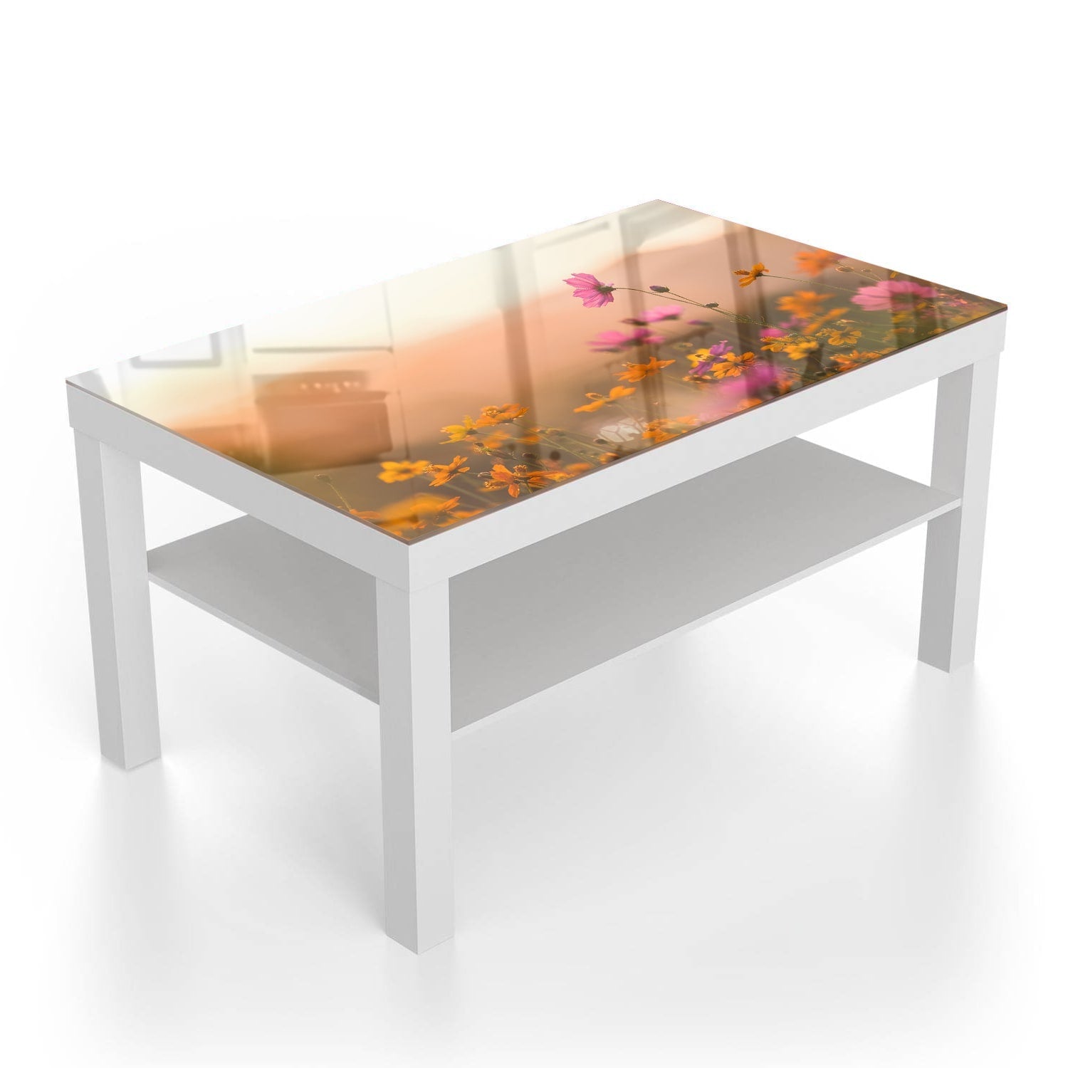 Salontafel 90x55 - Gehard Glas - Kleurrijke Bloemen bij Zonsondergang