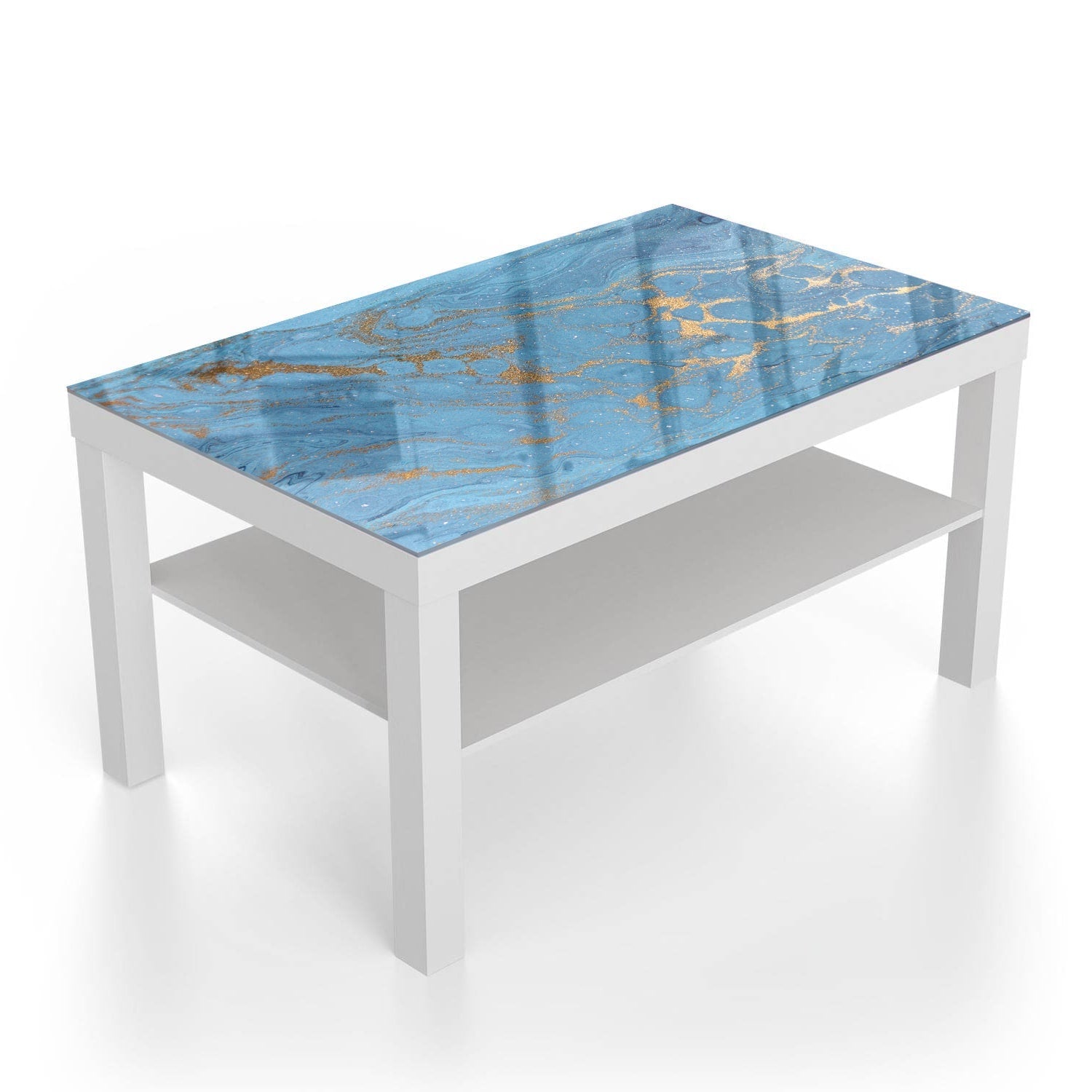 Salontafel 90x55 - Gehard Glas - Goud en Blauw Marmer
