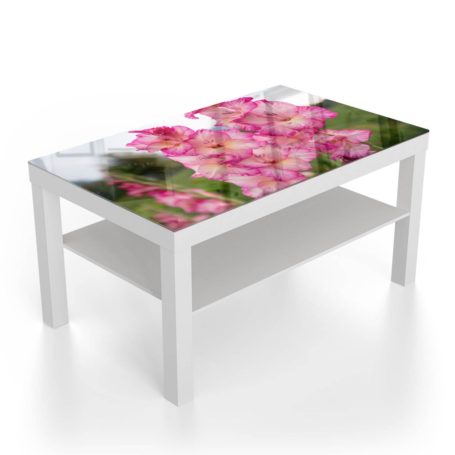 Salontafel 90x55 - Gehard Glas - Roze Gladiolen