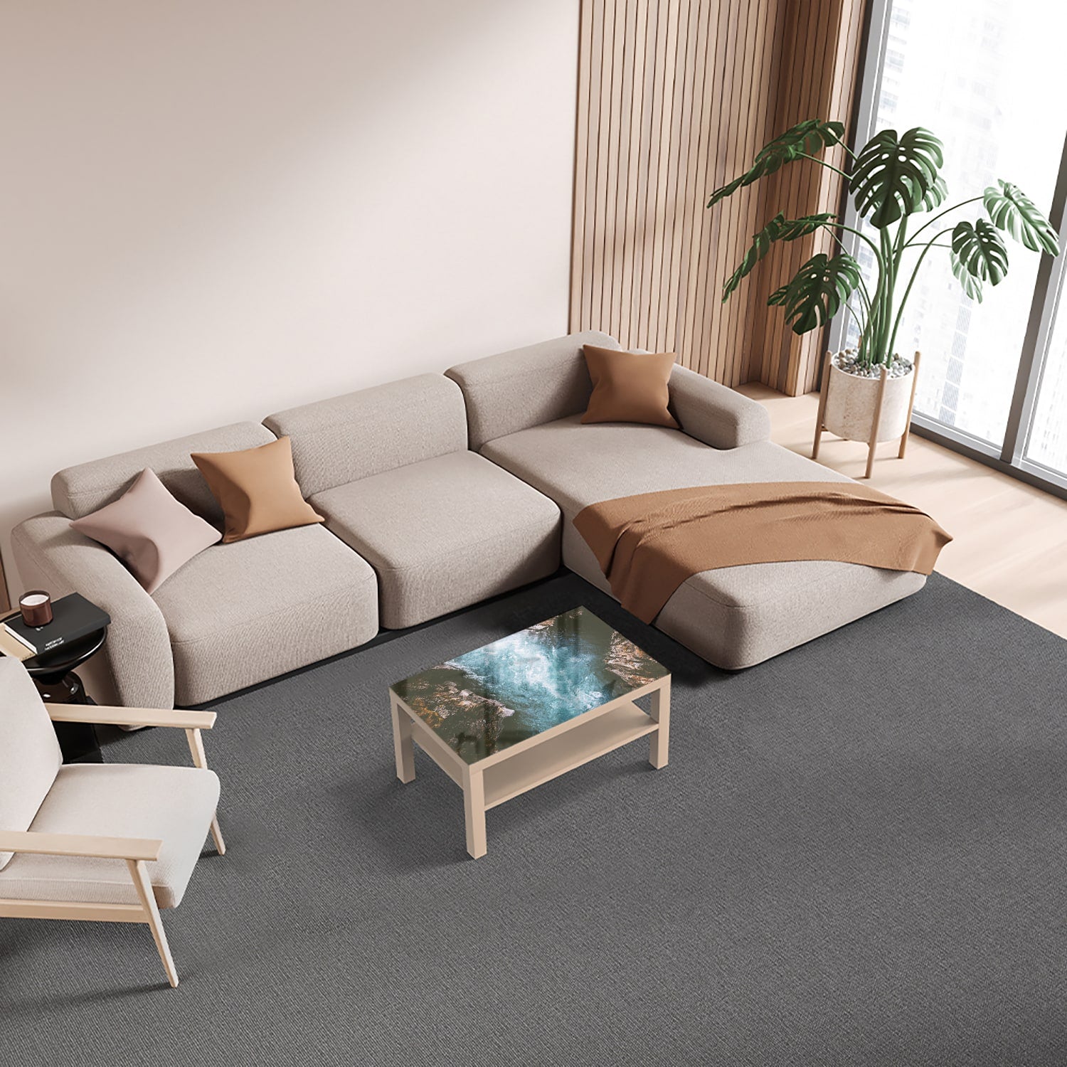 Salontafel 90x55 - Gehard Glas - Rivier Canyon in Zweden