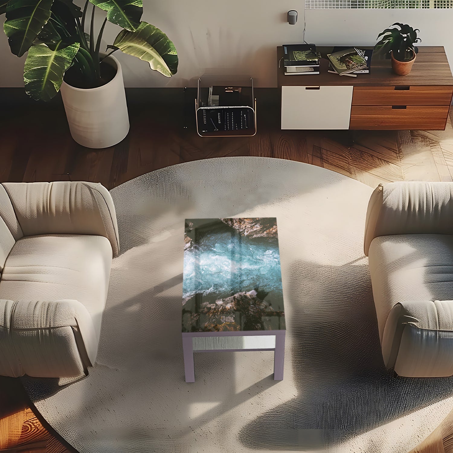 Salontafel 90x55 - Gehard Glas - Rivier Canyon in Zweden