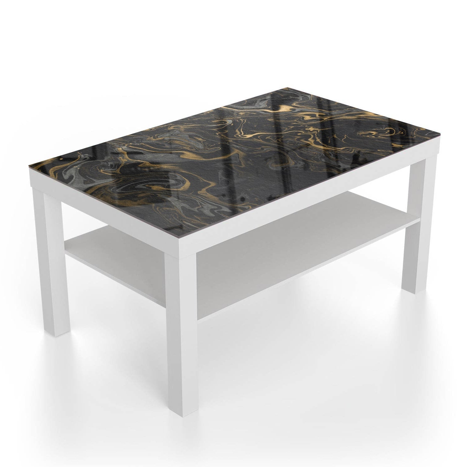 Salontafel 90x55 - Gehard Glas - Zwart-Goud Marmerpatroon