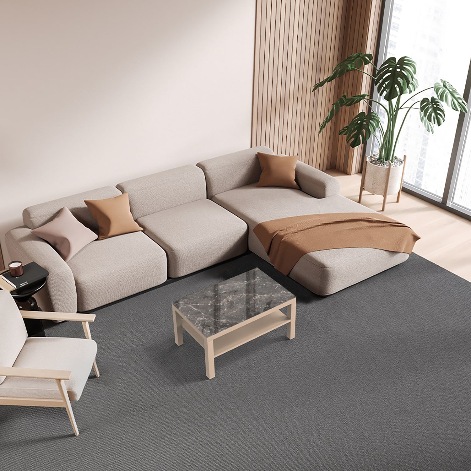 Salontafel 90x55 - Gehard Glas - Grijs-bruin Marmer