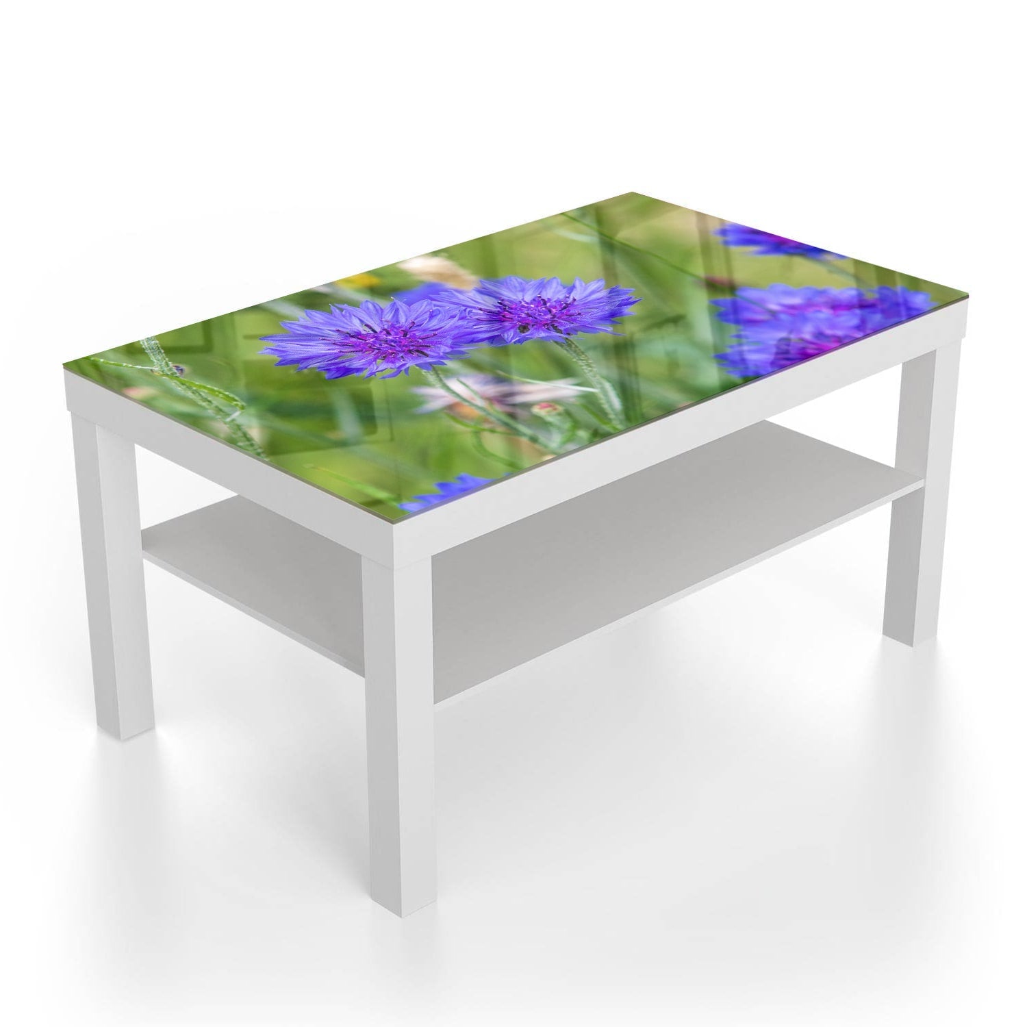 Salontafel 90x55 - Gehard Glas - Felblauw/paarse Korenbloemen