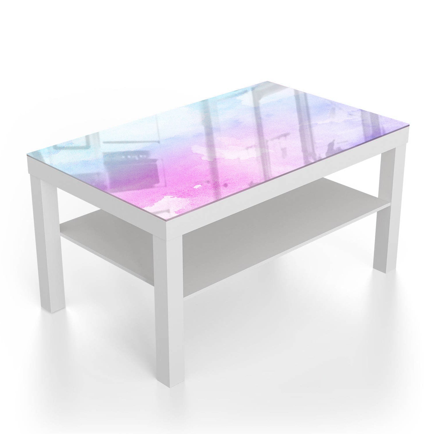 Salontafel 90x55 - Gehard Glas - Roze-Blauwe Waterverf