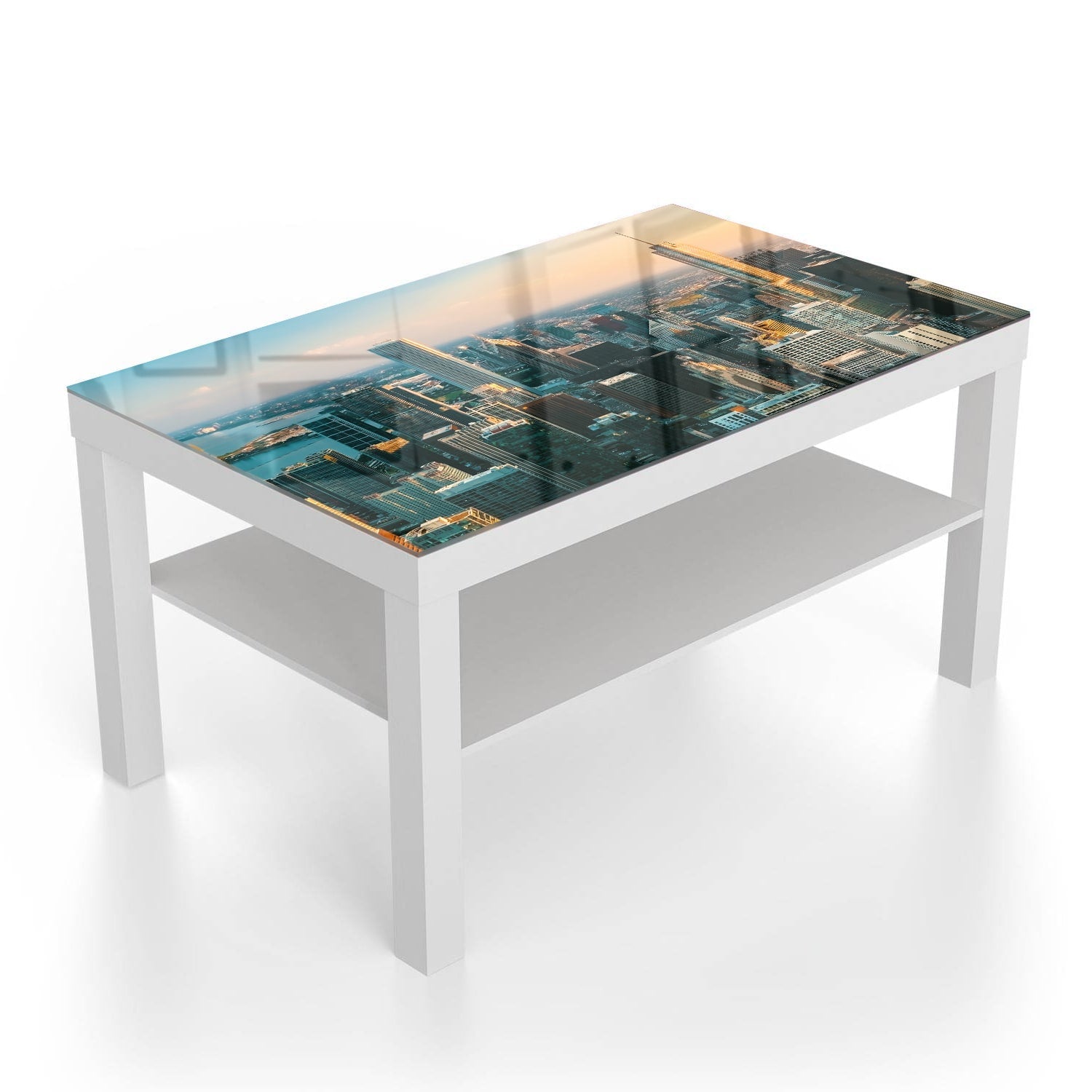 Salontafel 90x55 - Gehard Glas - Chicago Skyline bij Zonsondergang