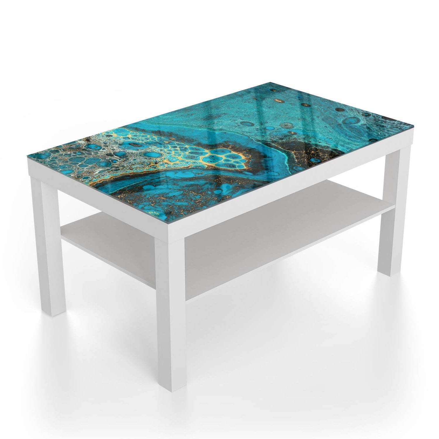 Salontafel 90x55 - Gehard Glas - Blauw Marmereffect